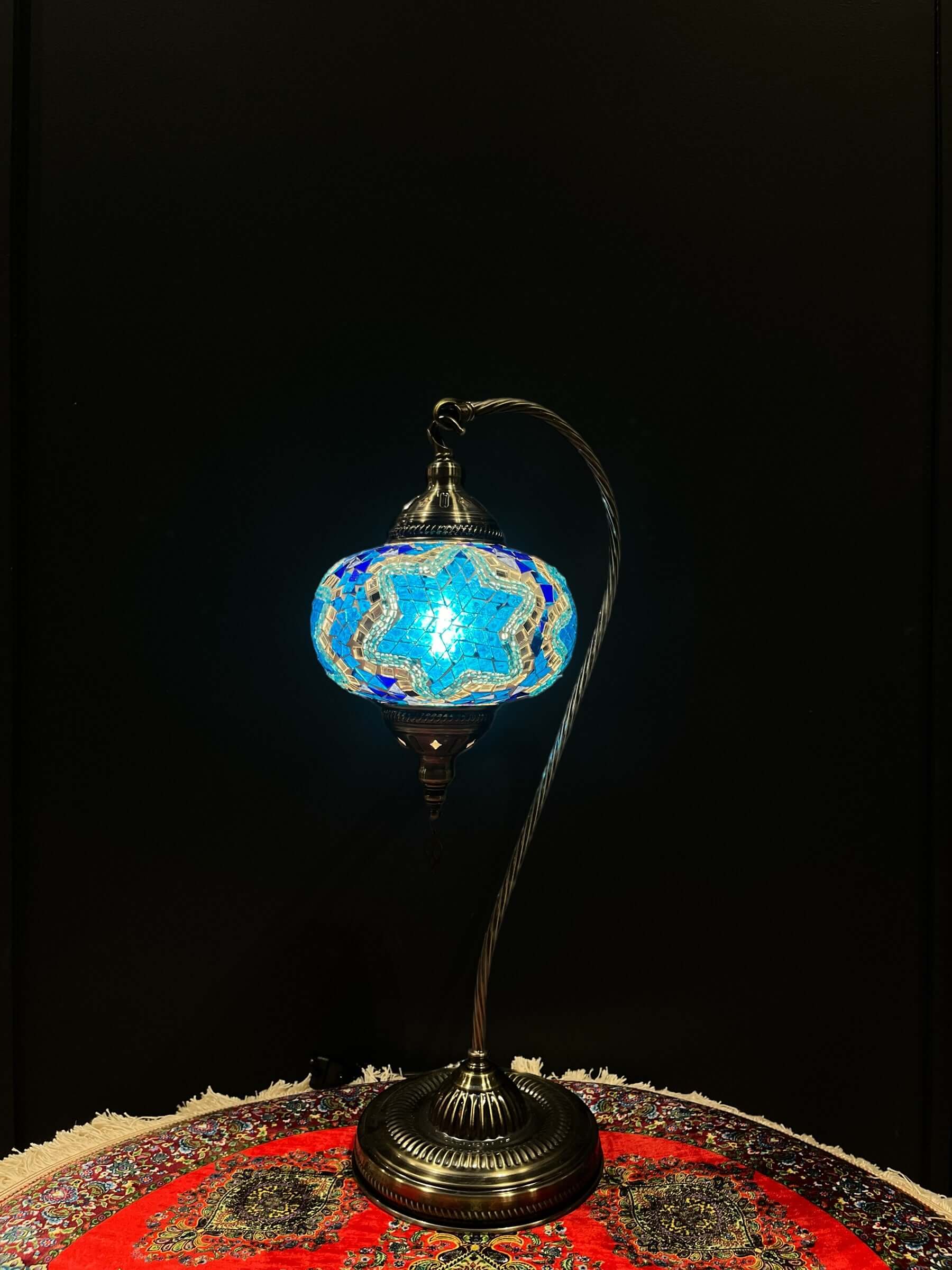 Mosaic Swan Lamps Long (Turkish Lamps) Deep Aqua-Unique and elegant decorative lighting fixtures featuring mosaic lamps designs crafted from vibrant glass pieces. Add a touch of grace and charm to your space with these exquisite Turkish lamps, suitable fo