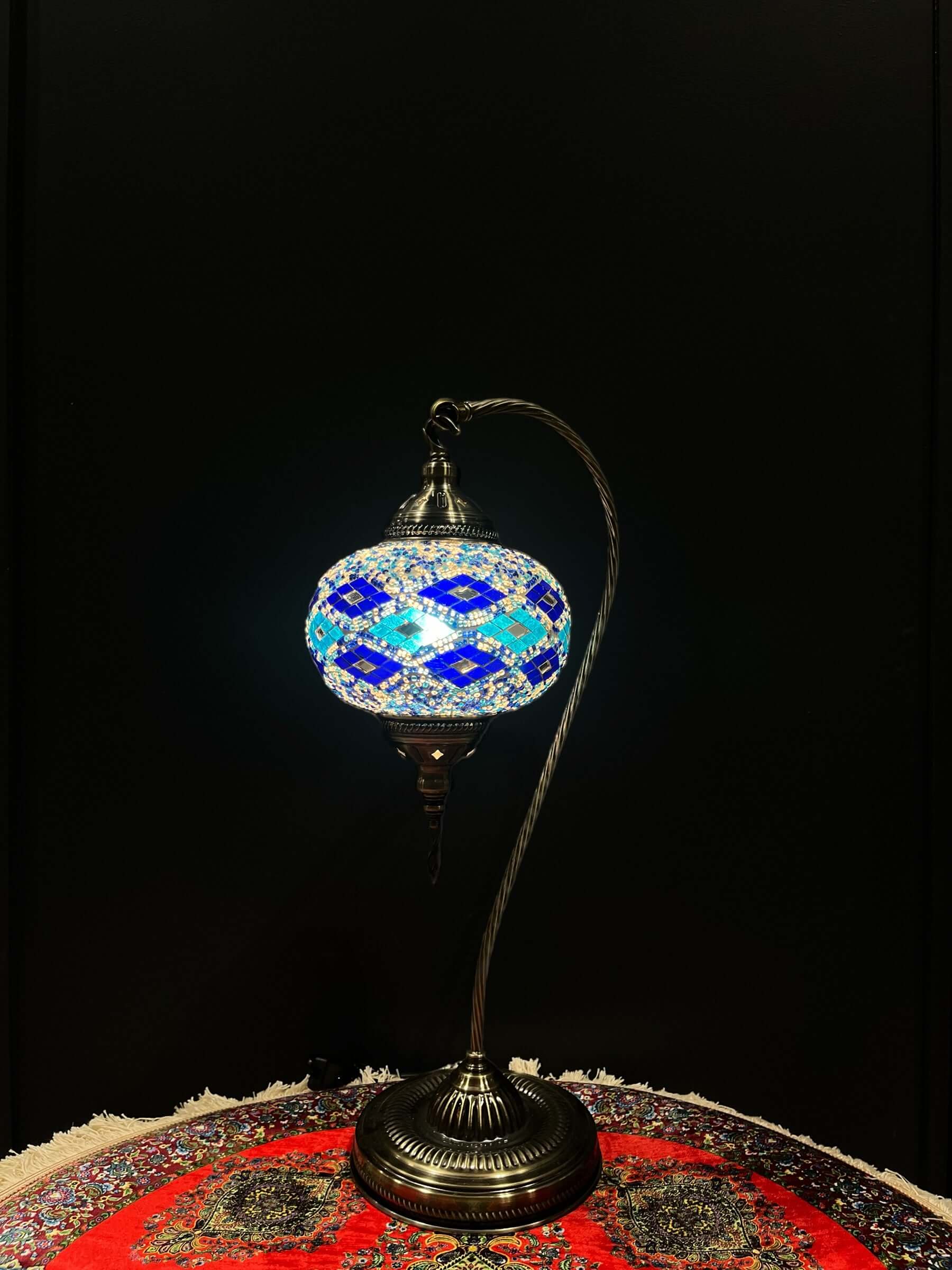 Mosaic Swan Lamps Long (Turkish Lamps) Diamond Blue-Unique and elegant decorative lighting fixtures featuring mosaic lamps designs crafted from vibrant glass pieces. Add a touch of grace and charm to your space with these exquisite Turkish lamps, suitable