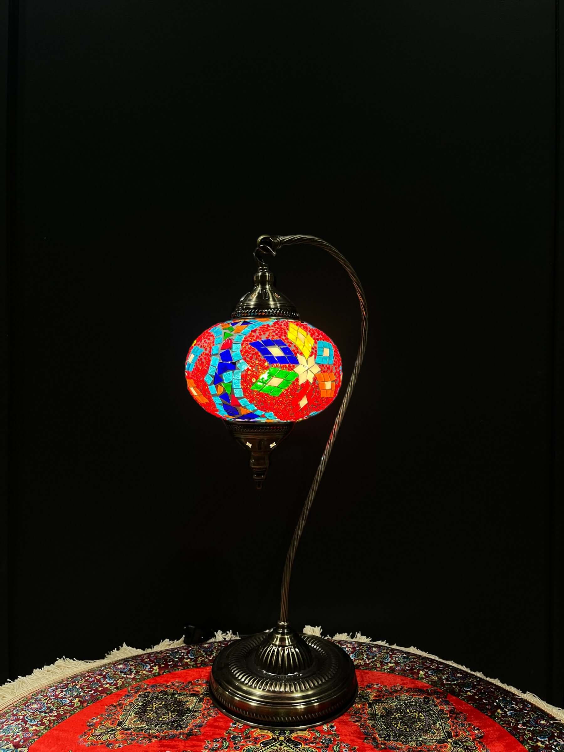 Mosaic Swan Lamps Long (Turkish Lamps) Rainbow Snowflakes-Unique and elegant decorative lighting fixtures featuring mosaic lamps designs crafted from vibrant glass pieces. Add a touch of grace and charm to your space with these exquisite Turkish lamps, su