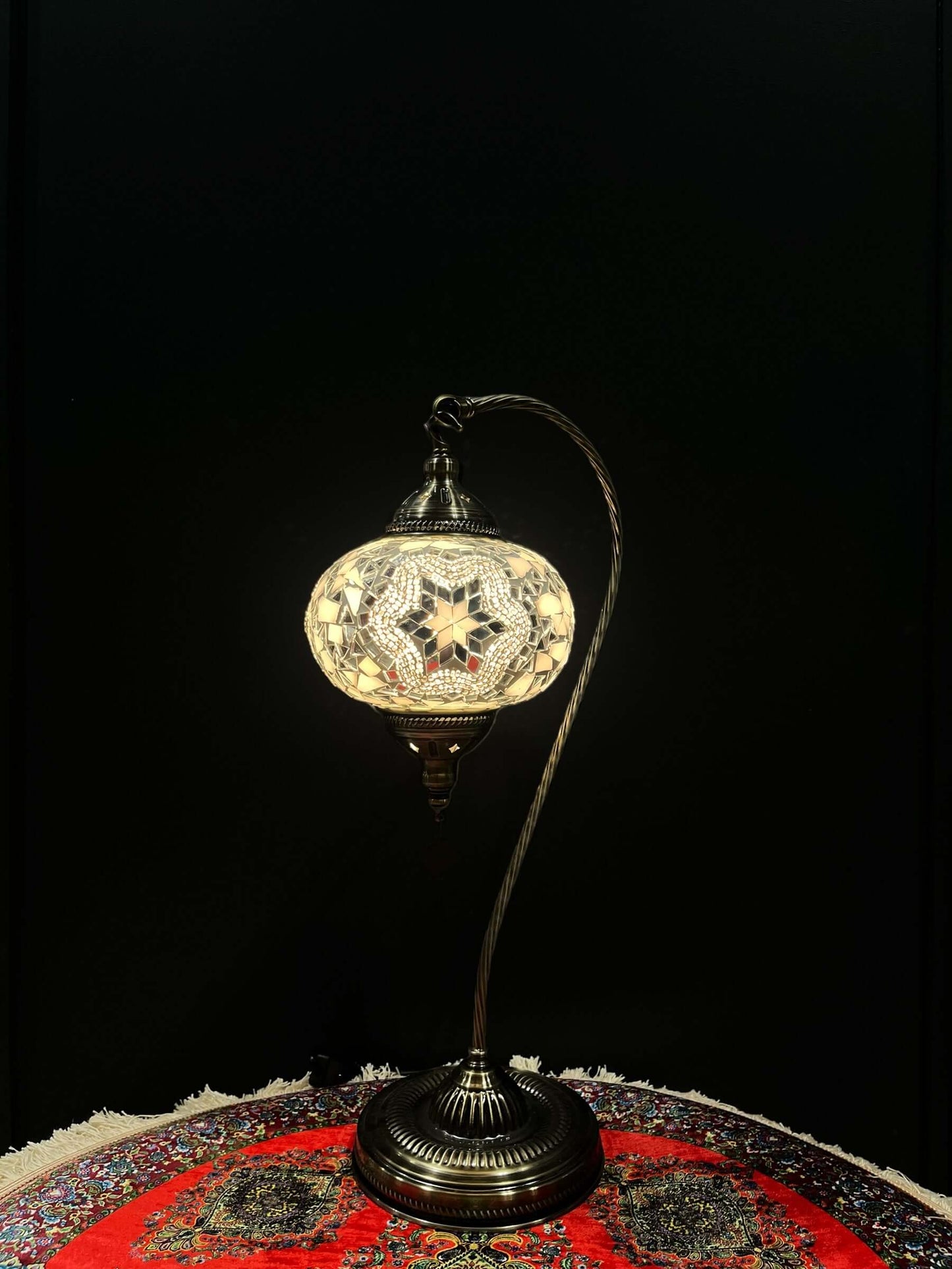 Mosaic Swan Lamps Long (Turkish Lamps) White Star-Unique and elegant decorative lighting fixtures featuring mosaic lamps designs crafted from vibrant glass pieces. Add a touch of grace and charm to your space with these exquisite Turkish lamps, suitable f
