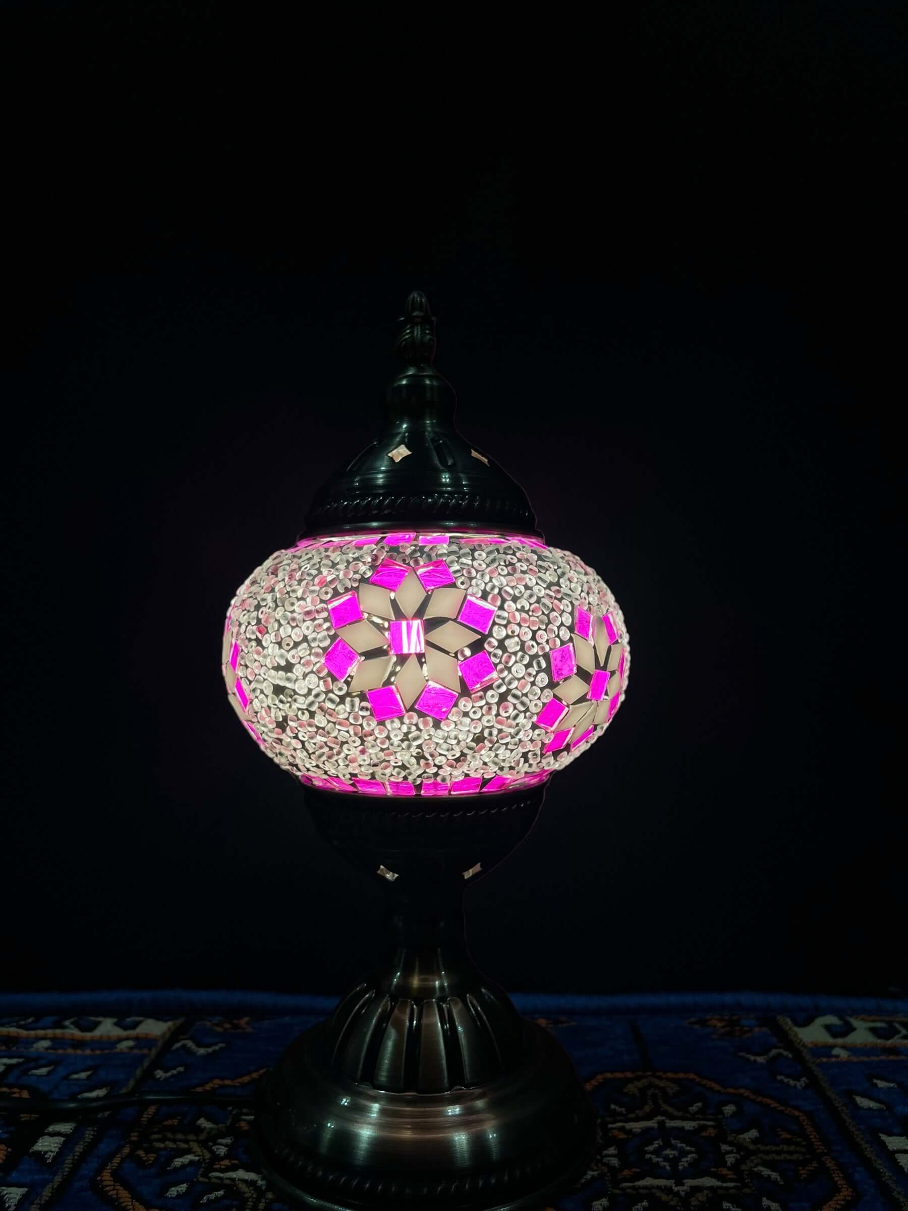 Mosaic Table Lamp Pink Flowers