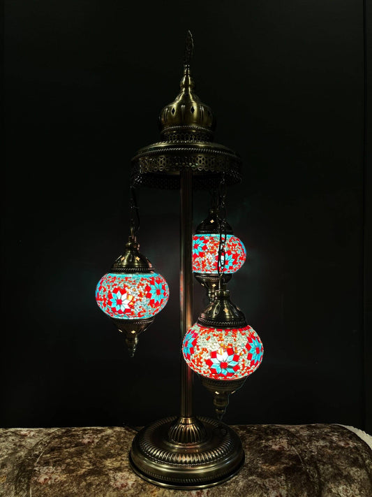 Mosaic Floor Lamp 3 Pieces Blue Red Flower Lamps   