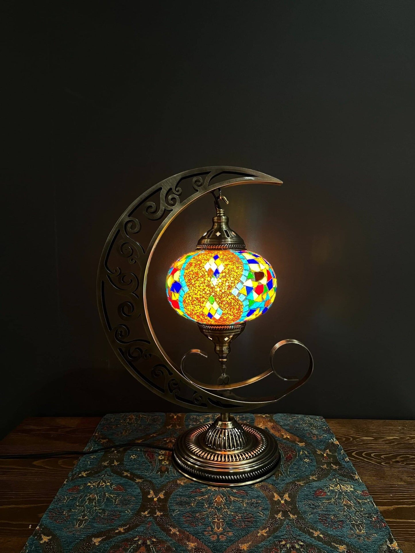 Mosaic Moon Lamp (Turkish Lamps) Orange-Rainbow
