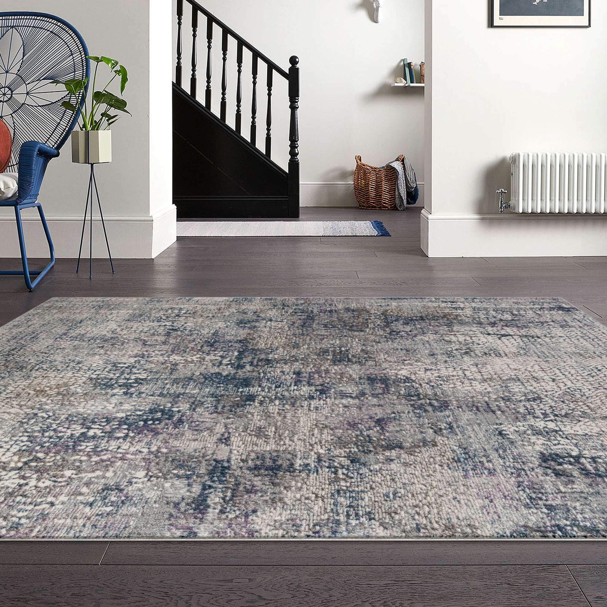 Mystic Haze Turkish Rug Grey Blue Distressed Design