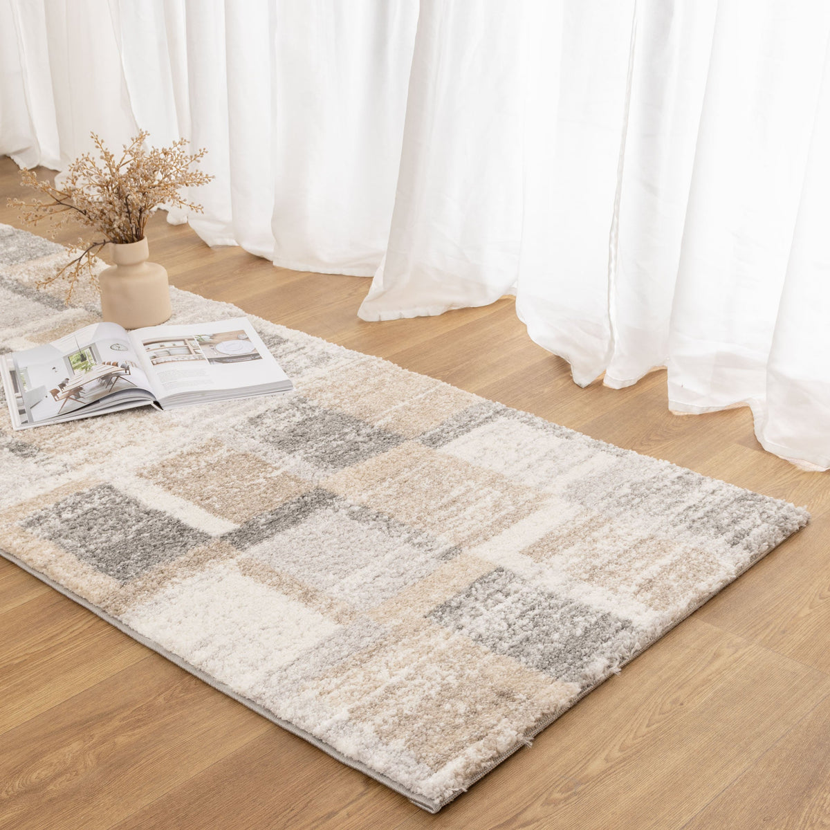 Nola N001 Neutral Squares Rug – view 8
