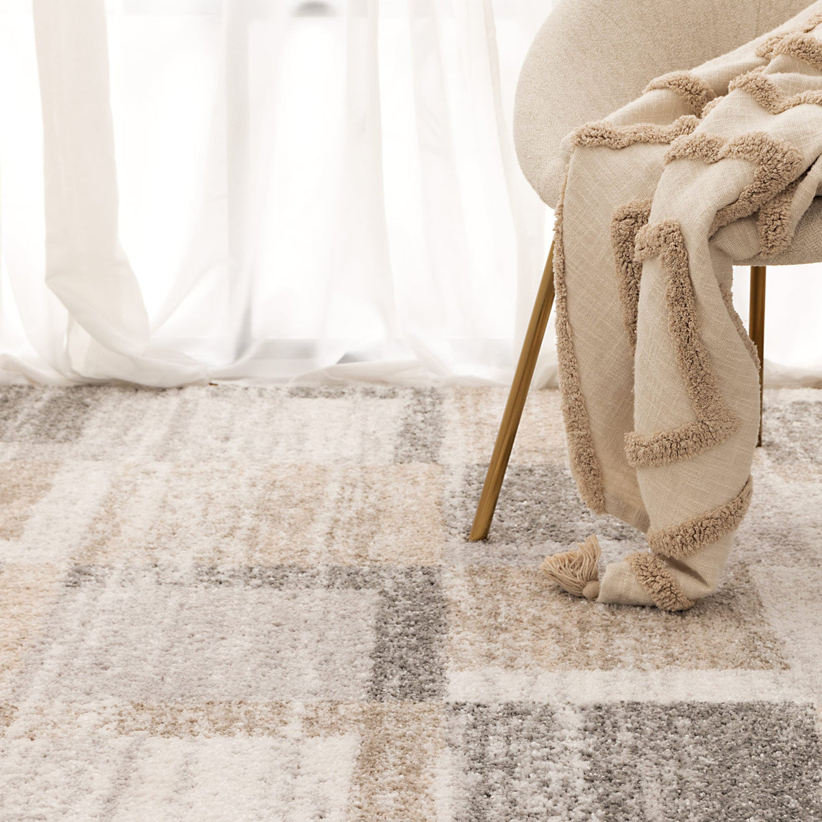 Nola N001 Neutral Squares Rug – view 5