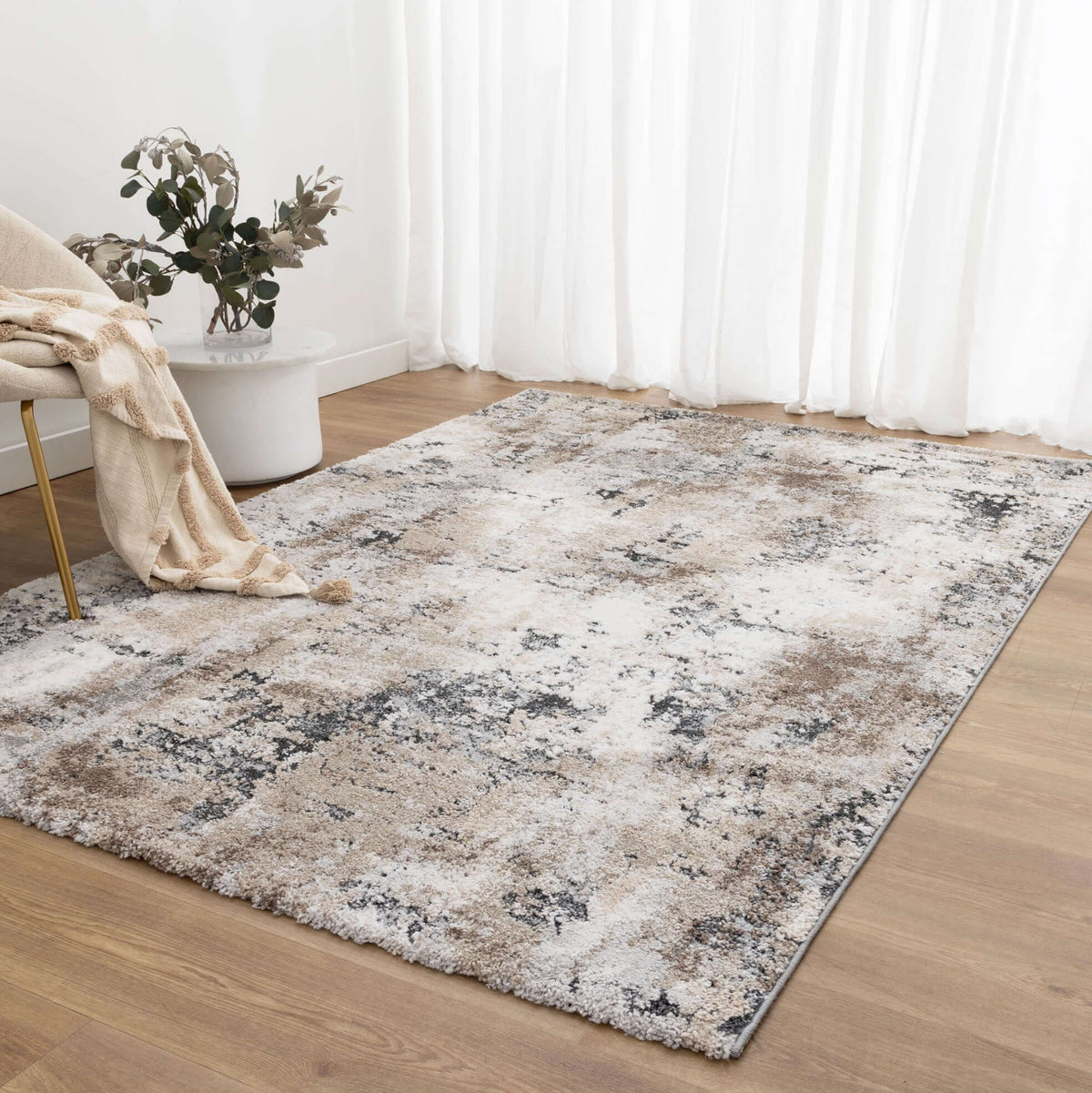 Nola N006 Grey Beige Abstract Plush Rug - detail 4  