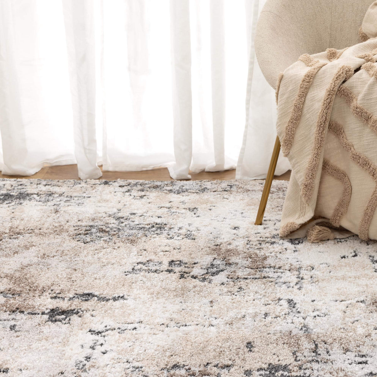Nola N006 Grey Beige Abstract Plush Rug - detail 5  