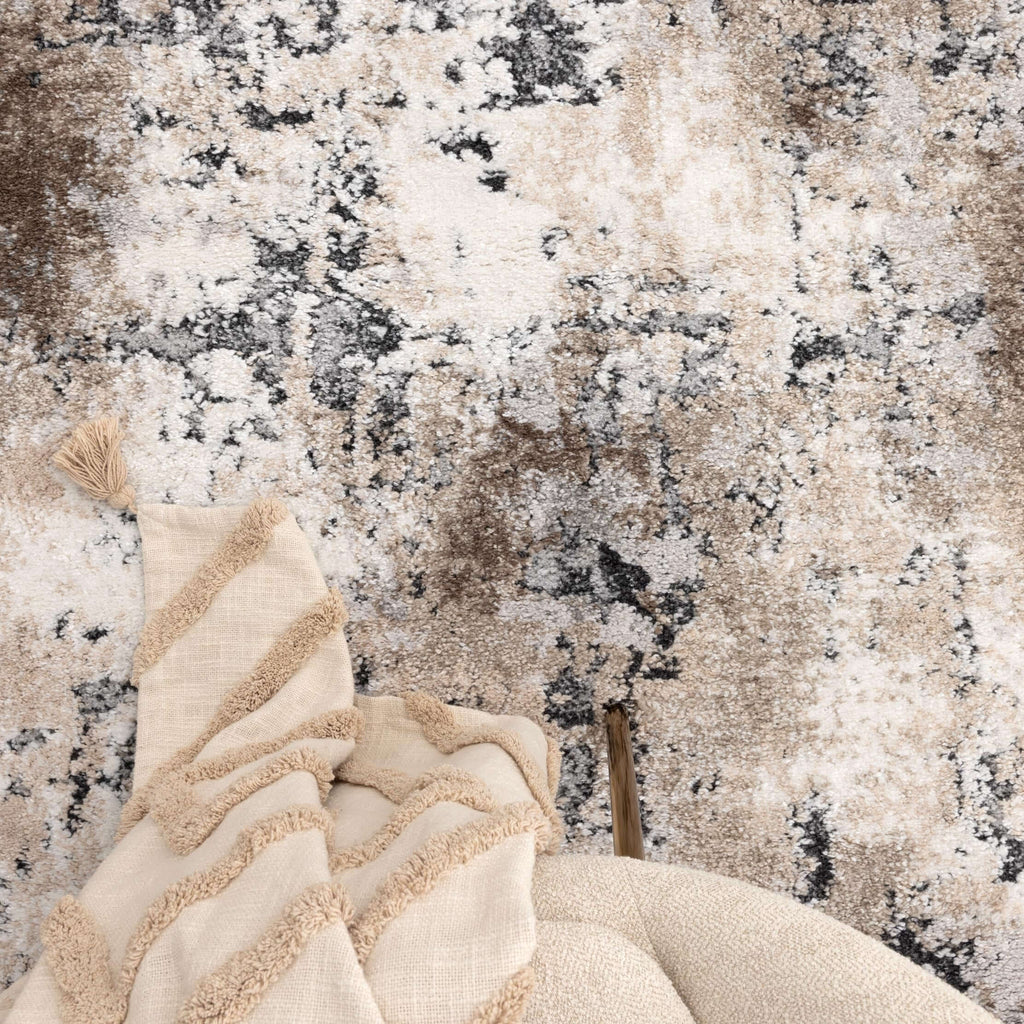 Nola N006 Grey Beige Abstract Plush Rug - detail 6  