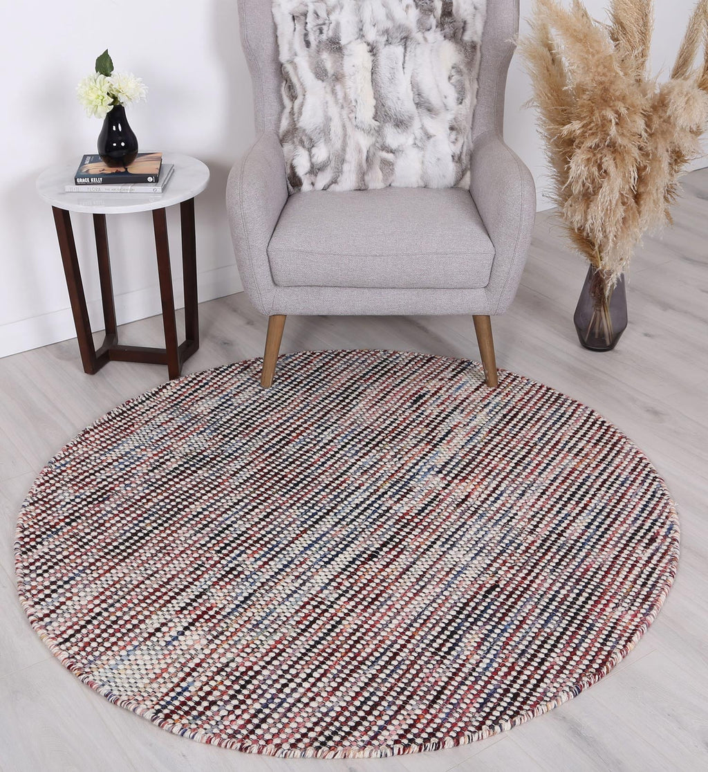 Nordic Multicolour Reversible Wool Round Rug styled with furniture