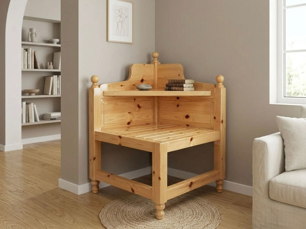 Natural Sedir Wood Corner Table 70x70cm with light wood finish and unique grain details in a cozy living space.