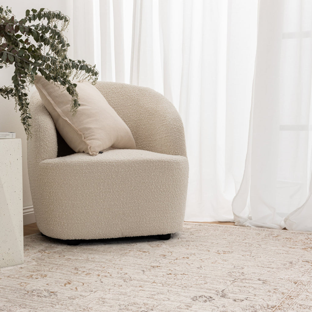 Pierre Cardin Ocean Oriental Beige Rug styled with furniture