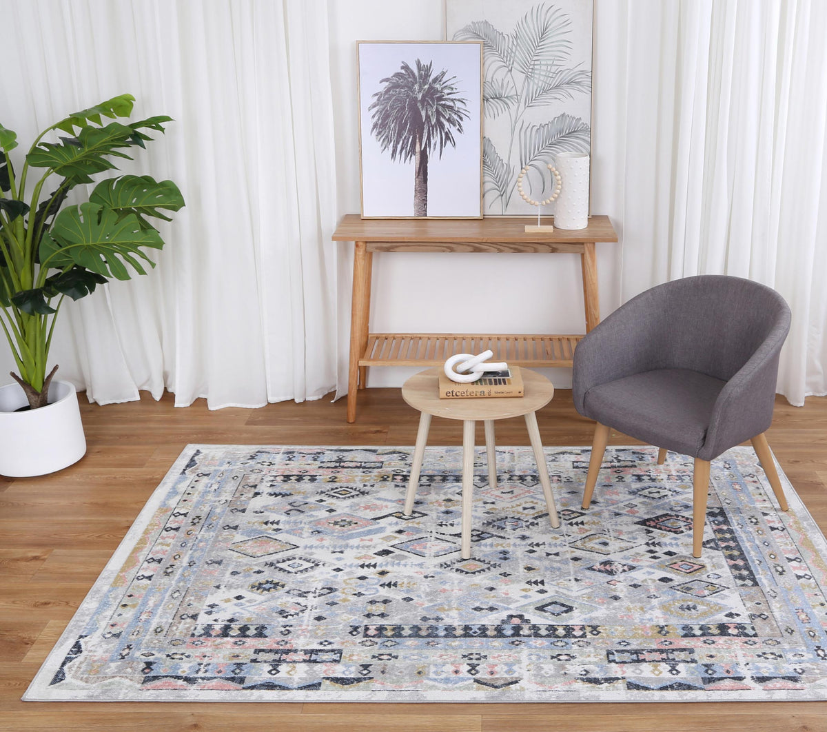 Oporto Colombo Multi Tribal Soft Rug - Oport09 styled with furniture