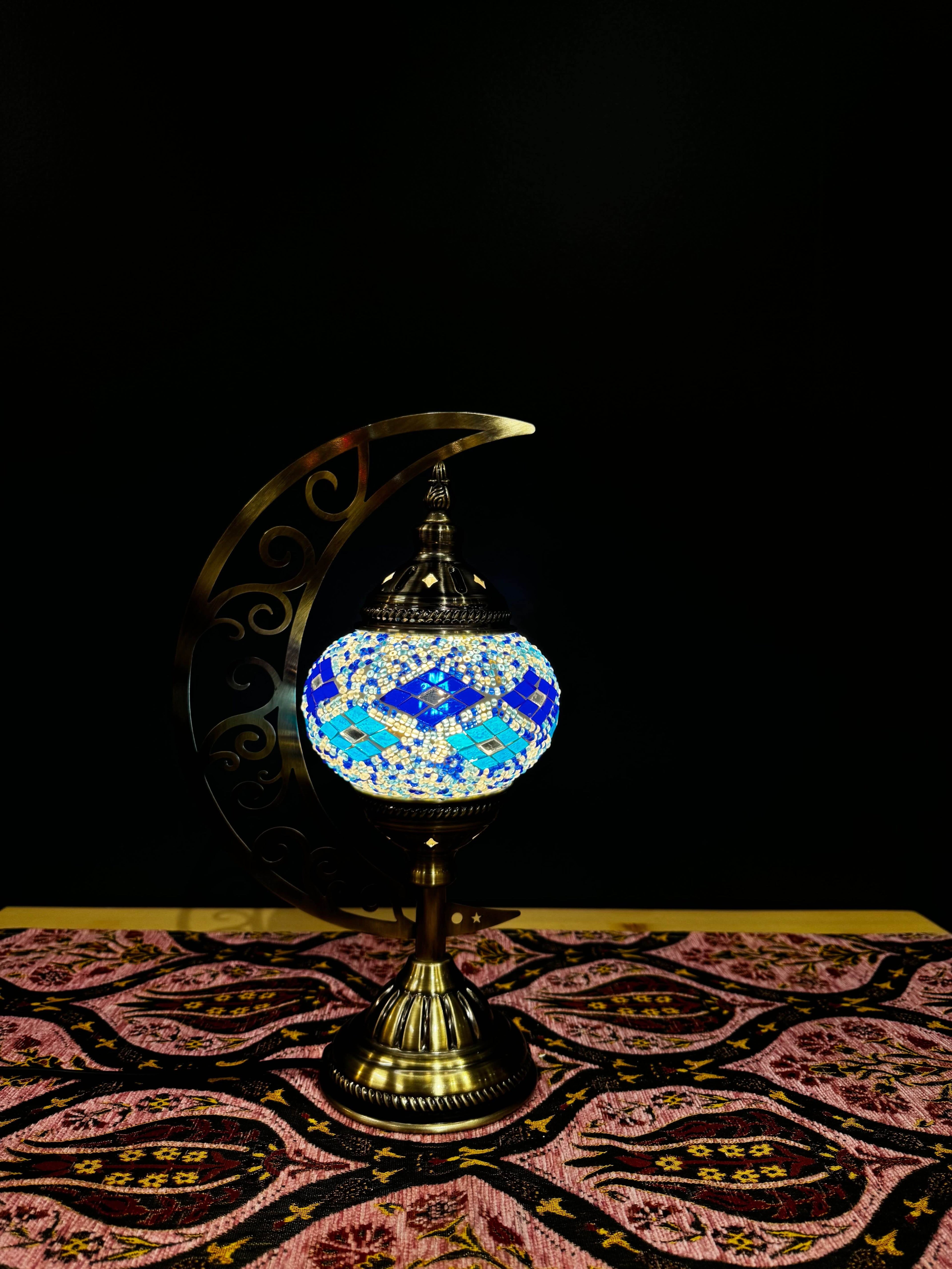 Ocean Breeze Turkish Mosaic Lamp - Crescent Moon Design