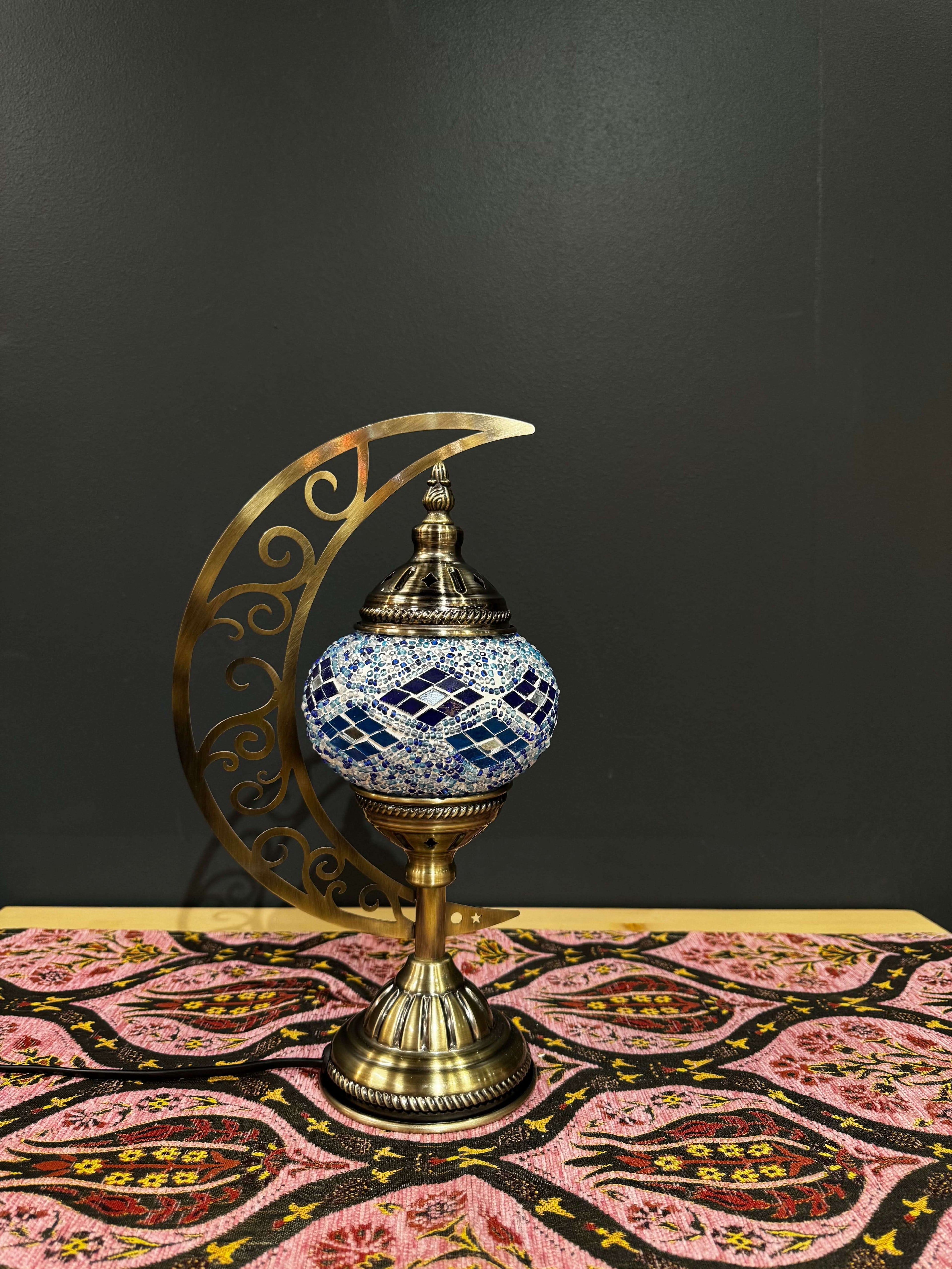 Ocean Breeze Turkish Mosaic Lamp - Crescent Moon Design