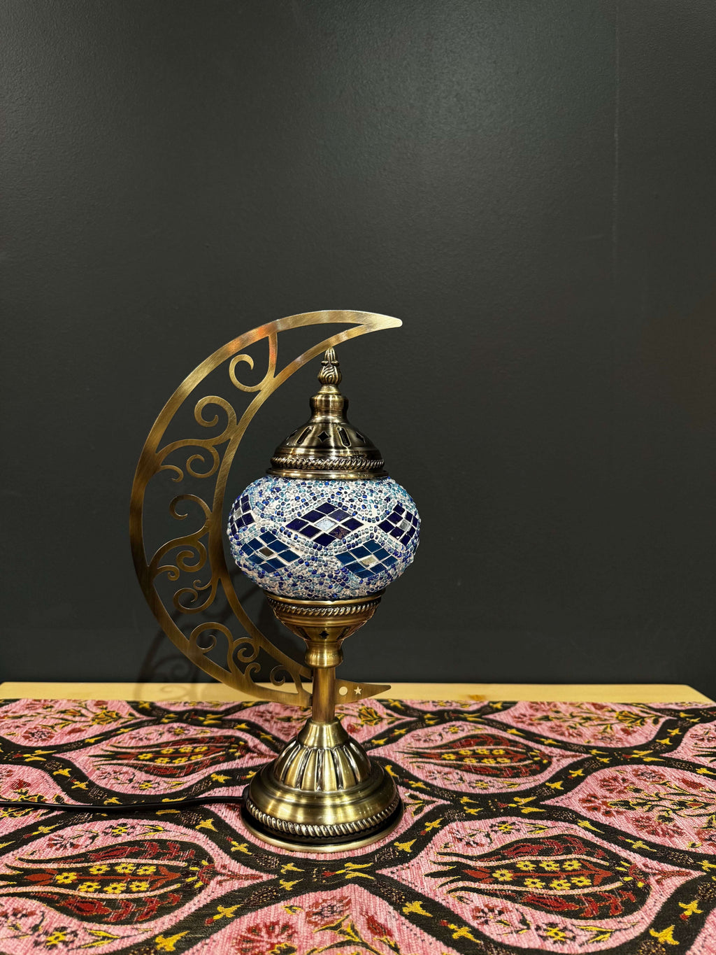 Ocean Breeze Turkish Mosaic Lamp - Crescent Moon Design