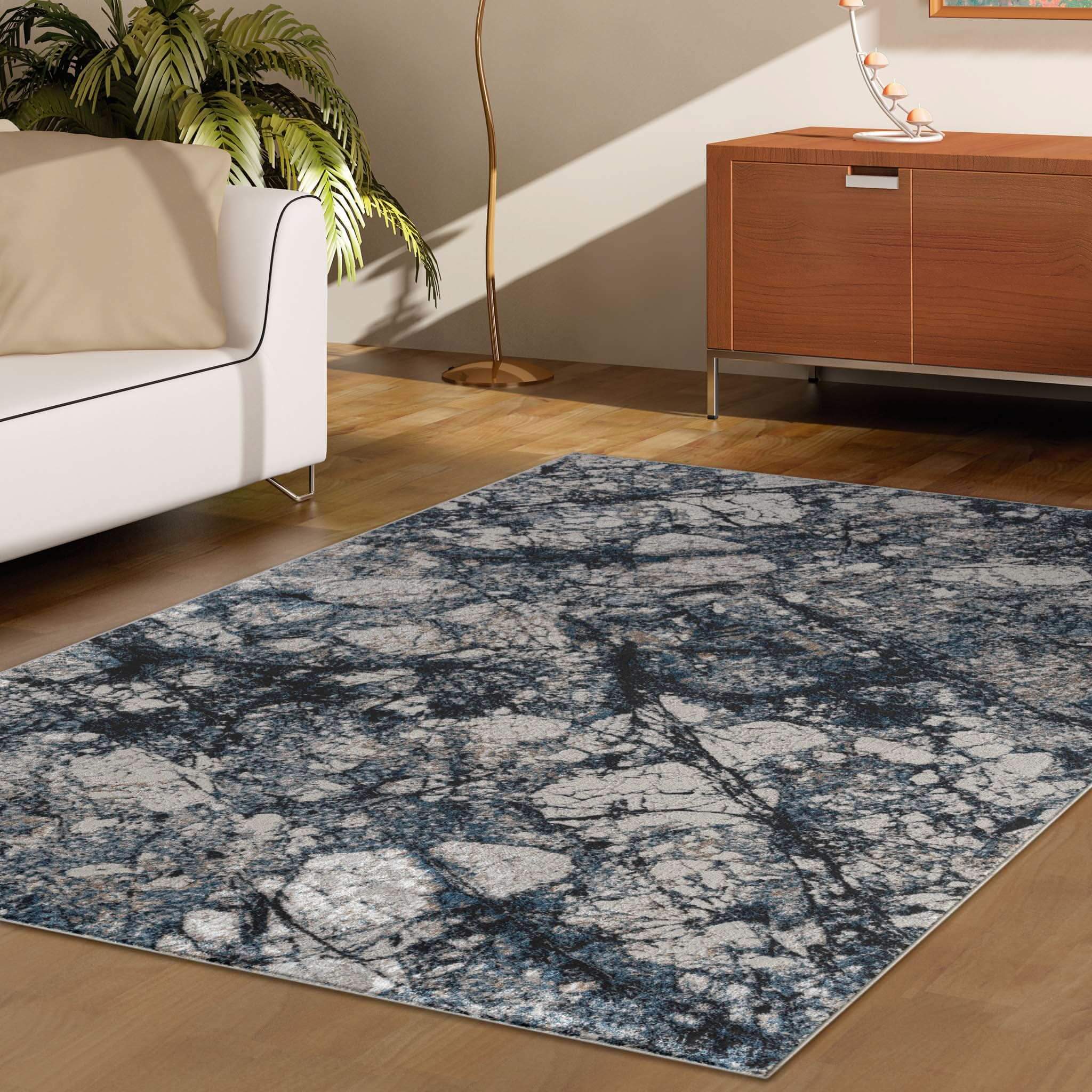 Ocean Stone Turkish Rug Grey & Navy Marble Design