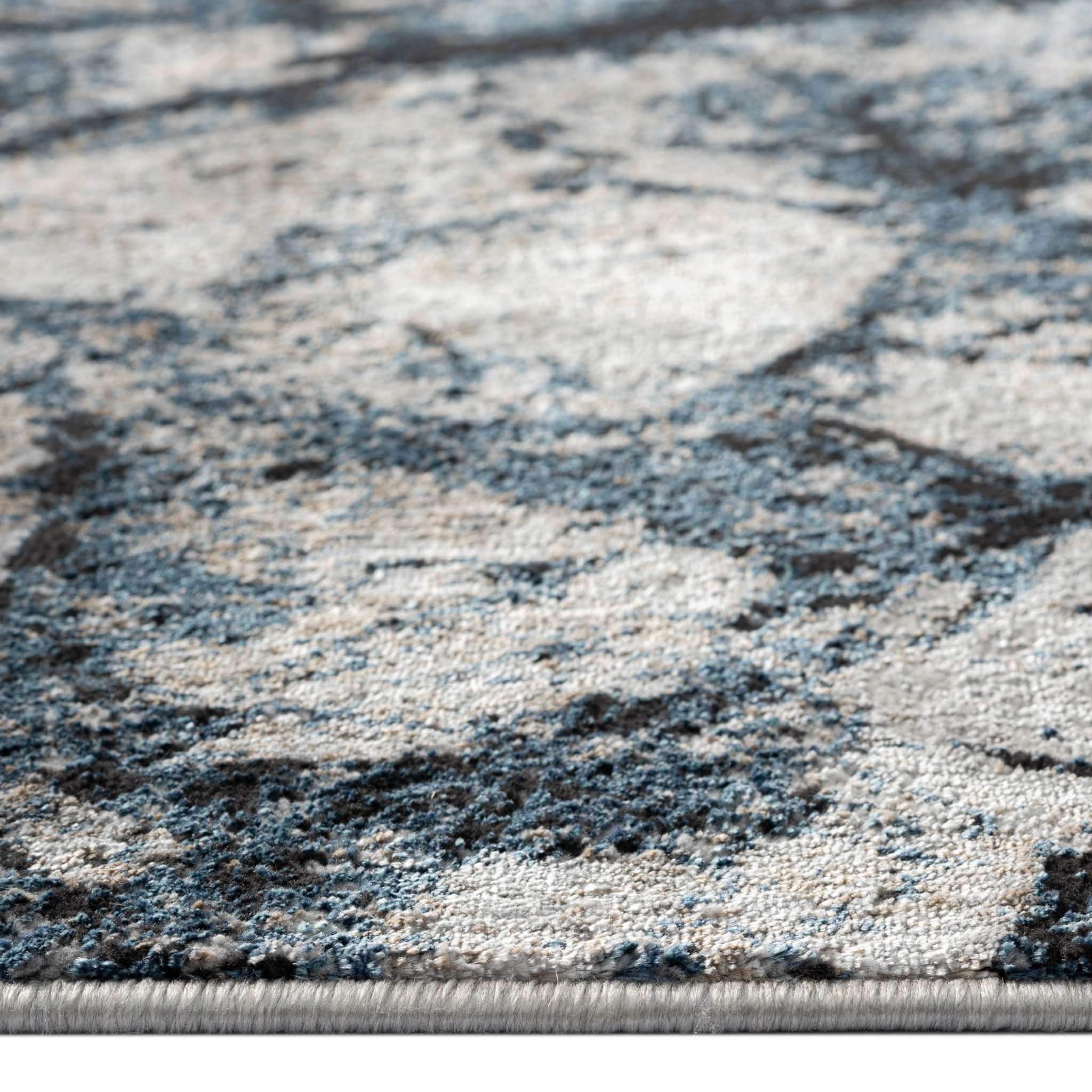 Ocean Stone Turkish Rug Grey & Navy Marble Design