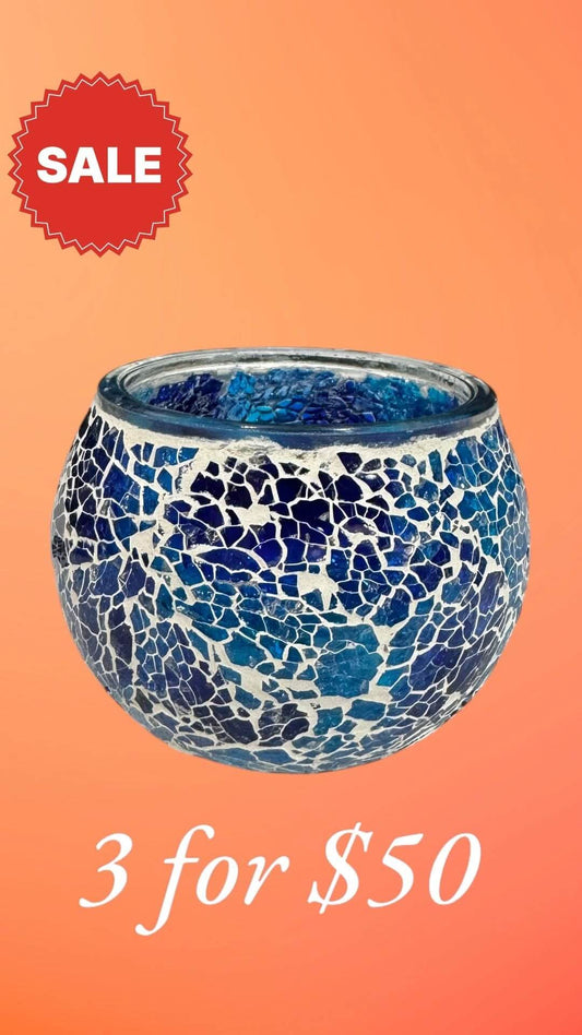 Oceanic Bliss Blue Mosaic Candle Holder-Add elegance to your home with the Oceanic Bliss Blue Mosaic Candle Holder. A soothing addition to any decor. Buy 3 for $50 today!-Bazaar G Rugs N Gifts