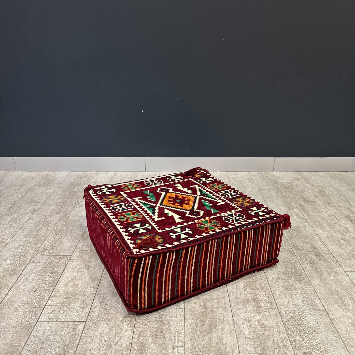 Ottoman Floor Cushion (Maroon with green & orange)