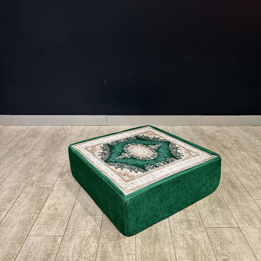 Ottoman Floor Cushion Green Heritage-Upgrade your space with luxurious 60x60 cm Ottoman cushions, perfect for Arabian majlis seating, floor cushions, or meditation pillows. Featuring intricate heritage designs and durable fabrics, these versatile cushions