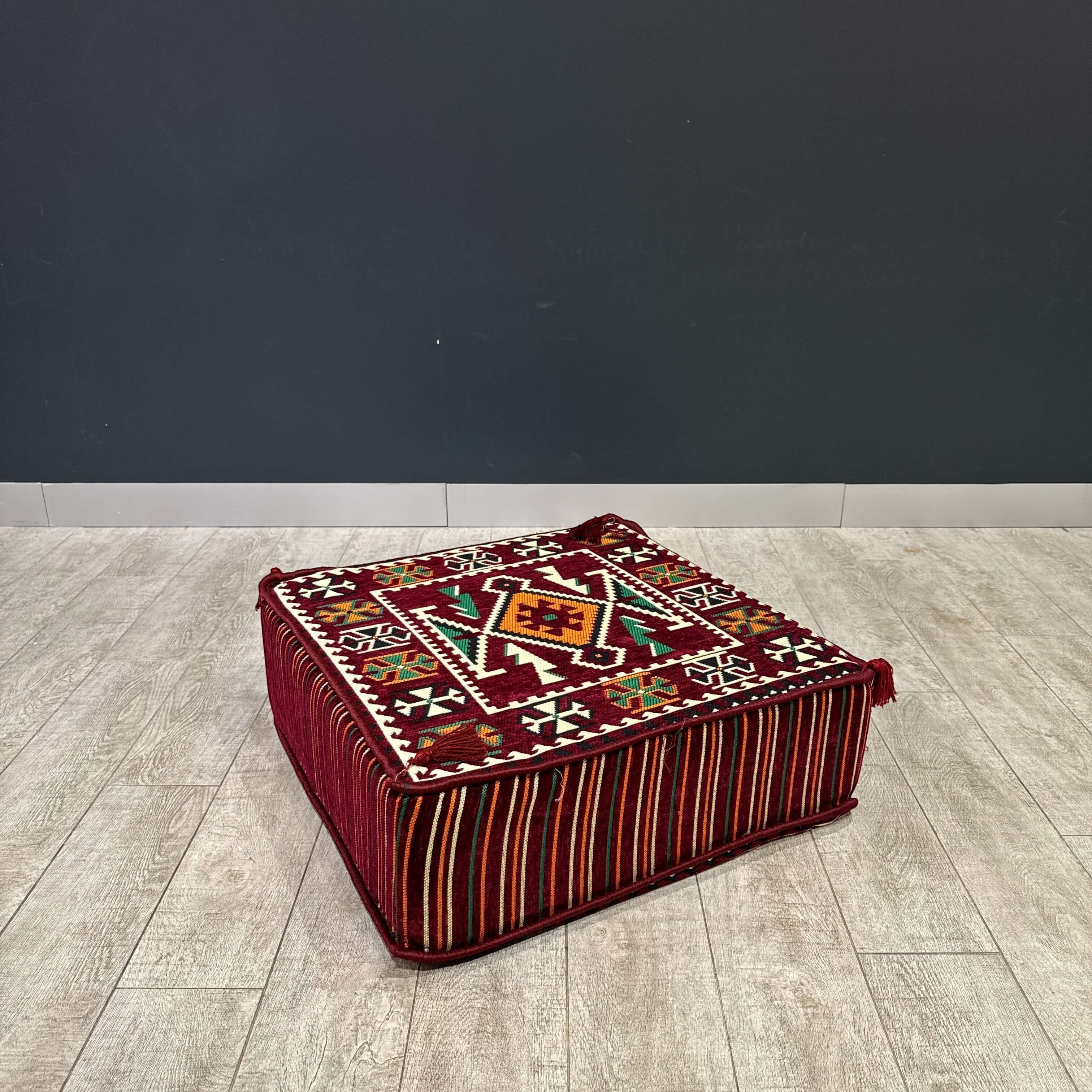 Ottoman Floor Cushion (Maroon with green & orange)