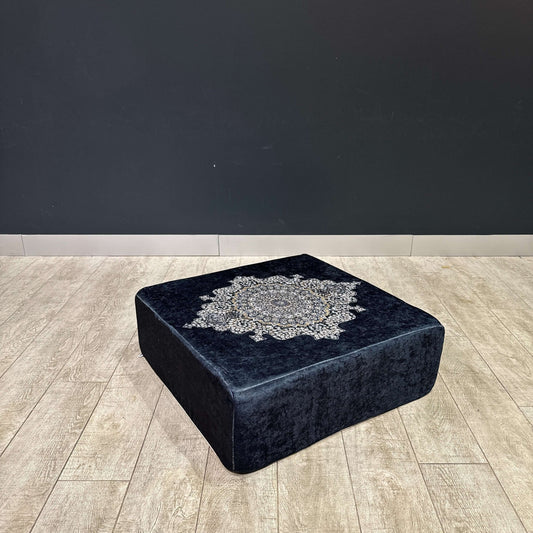 Ottoman Floor Cushion Navy Blue Heritage-Upgrade your space with luxurious 60x60 cm Ottoman cushions, perfect for Arabian majlis seating, floor cushions, or meditation pillows. Featuring intricate heritage designs and durable fabrics, these versatile cush