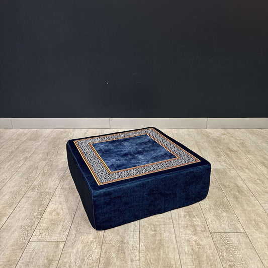 Ottoman Floor Cushion Navy Border Heritage-Upgrade your space with luxurious 60x60 cm Ottoman cushions, perfect for Arabian majlis seating, floor cushions, or meditation pillows. Featuring intricate heritage designs and durable fabrics, these versatile cu