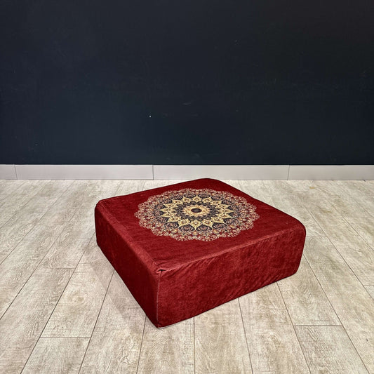 Ottoman Floor Cushion Red Star Heritage-Upgrade your space with luxurious 60x60 cm Ottoman cushions, perfect for Arabian majlis seating, floor cushions, or meditation pillows. Featuring intricate heritage designs and durable fabrics, these versatile cushi