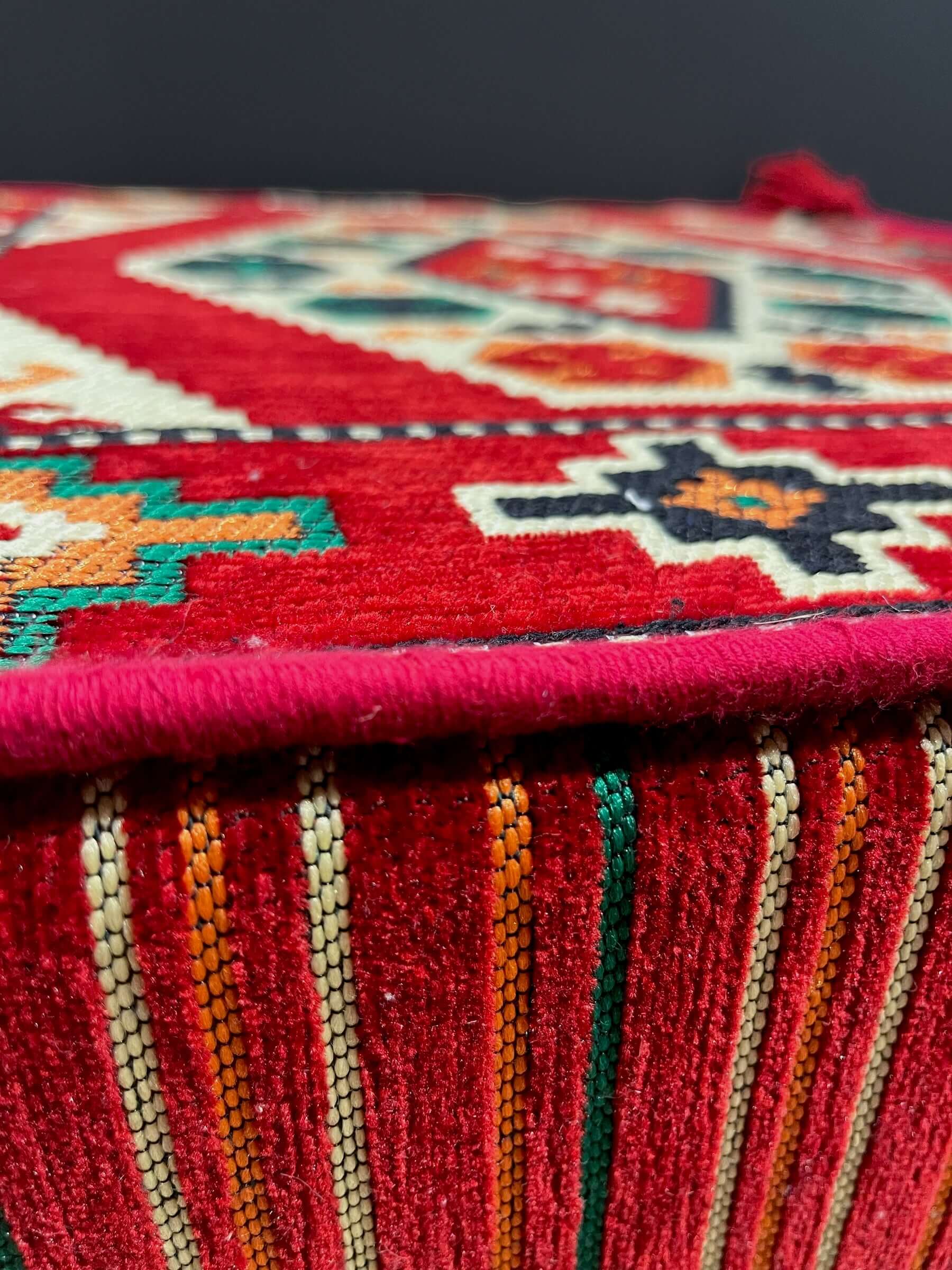 Ottoman Floor Cushion (Red with green & orange)