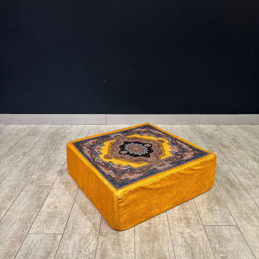 Ottoman Floor Cushion Yellow Heritage-Upgrade your space with luxurious 60x60 cm Ottoman cushions, perfect for Arabian majlis seating, floor cushions, or meditation pillows. Featuring intricate heritage designs and durable fabrics, these versatile cushion