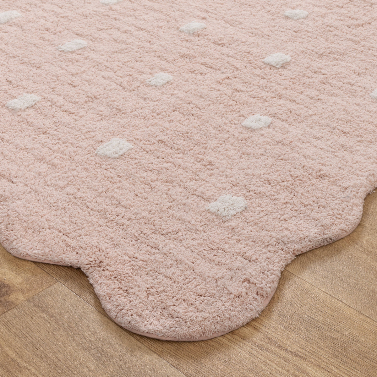 Mellow Blush Pink Round Scalloped Kids Rug – view 3