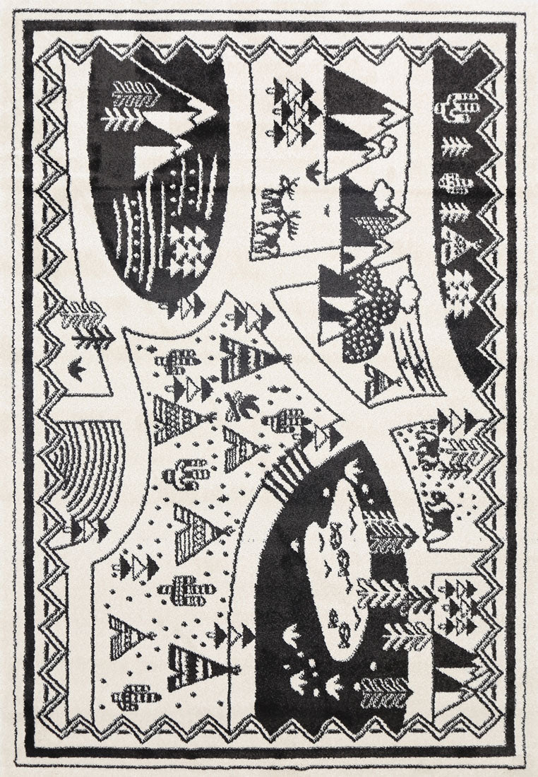 Piccolo Black and White Kids Camping Adventure Kids Rug - 15925 960 – view 2