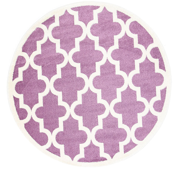 Piccolo Violet Pink and White Lattice Pattern Kids Round Rug - 20518655 full product view