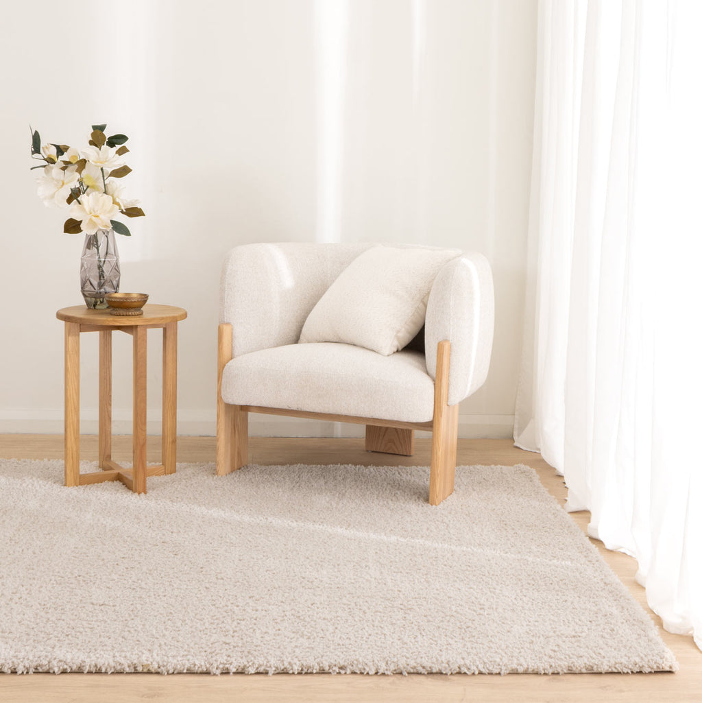 Plush Beige Shaggy Rug styled with furniture