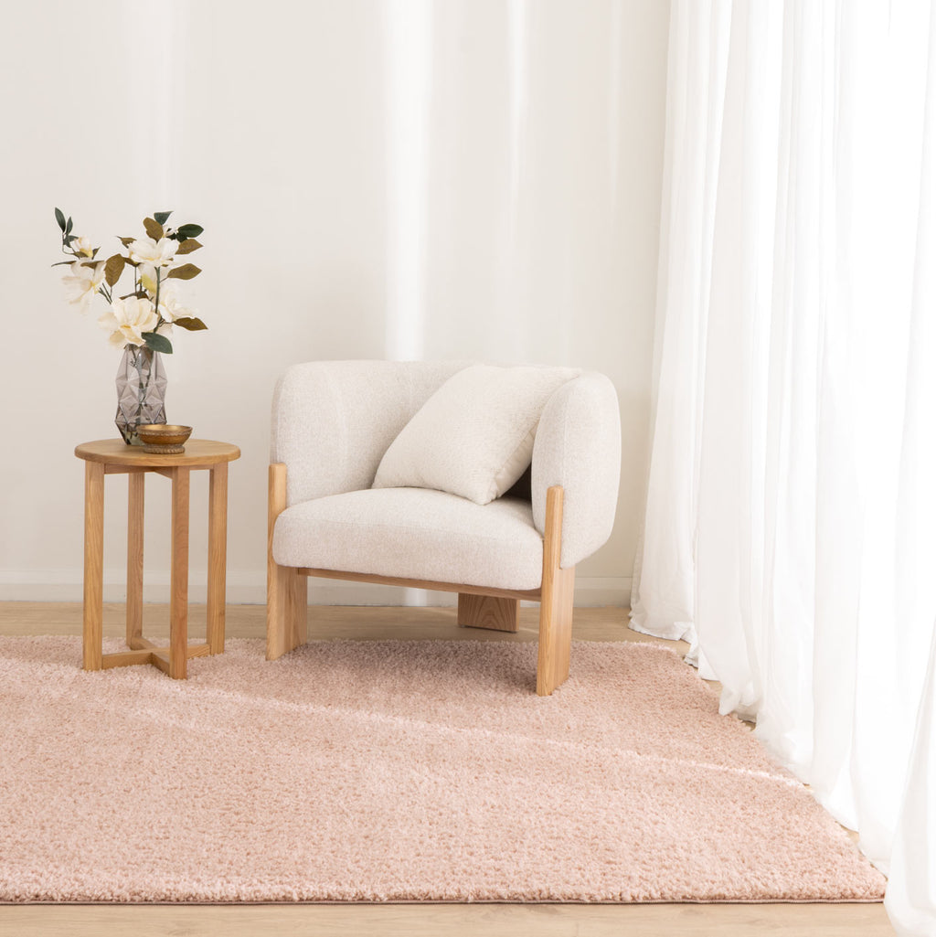 Plush Blush Pink Shaggy Rug styled with furniture
