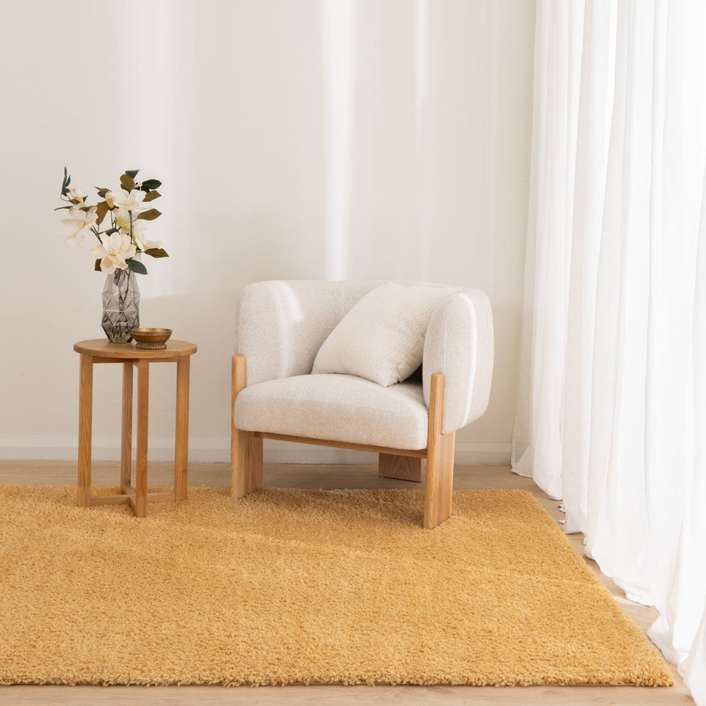 Plush Ochre Shaggy Rug styled with furniture