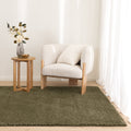Plush Olive Green Shaggy Rug styled with furniture