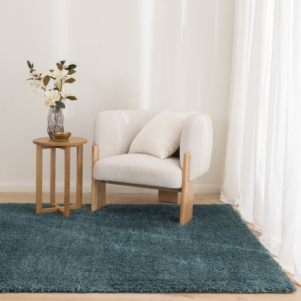 Plush Teal Shaggy Rug styled with furniture