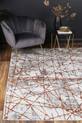 Porto James Grey & Orange Geometric Rug - 03 styled with furniture