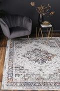 Porto Camila Grey & Blue Traditional Rug - 04 styled with furniture