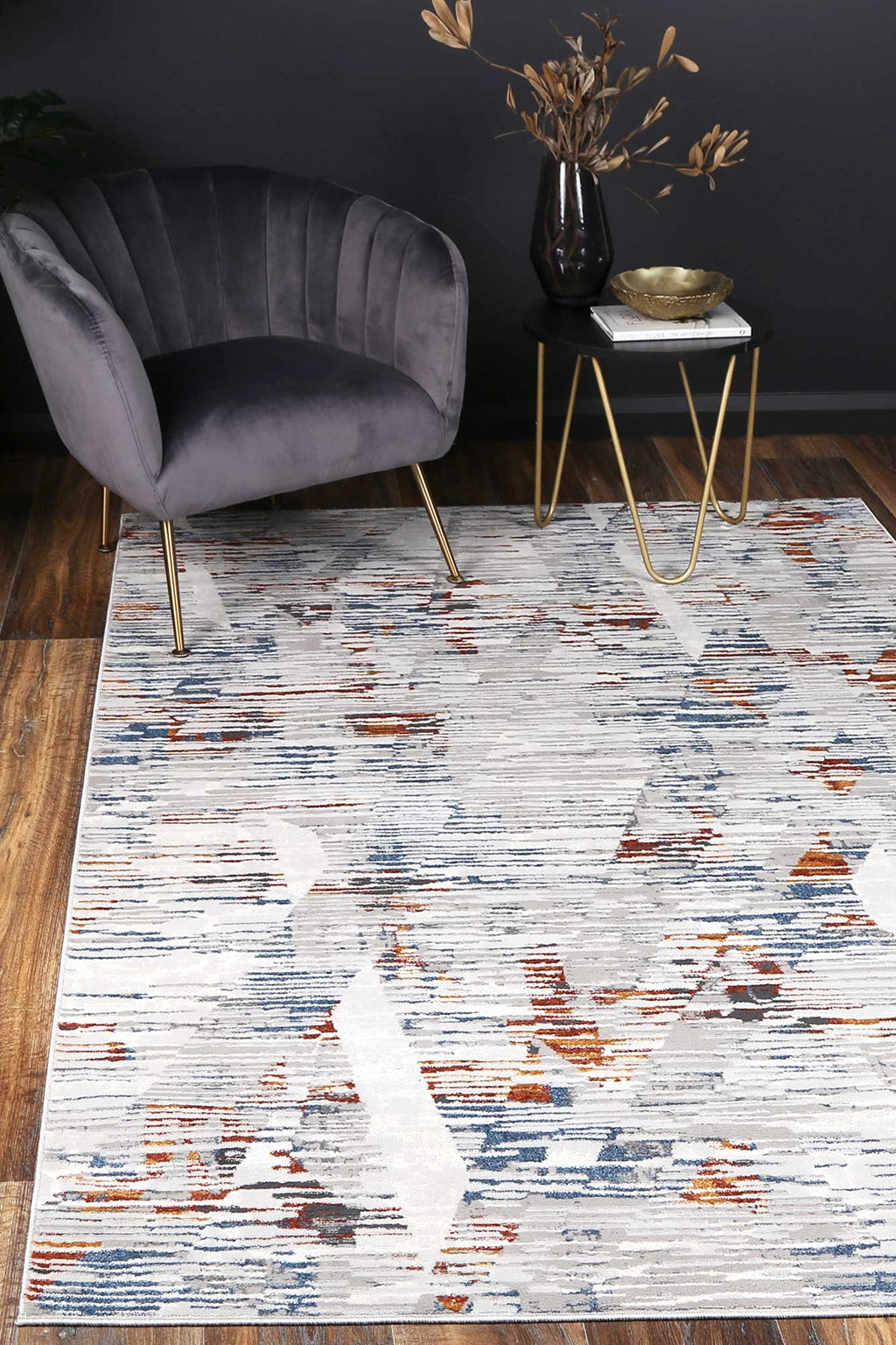 Porto Michael Grey & Multi Abstract Rug - 10 styled with furniture