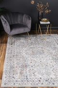 Porto Aurora Grey & Blue Traditional Rug - 14 styled with furniture