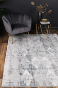 Porto Harlequinn Grey & Blue Geometric Rug - 16 styled with furniture