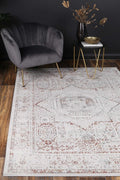 Porto Luna Cream & Red Traditional Rug - 19 styled with furniture