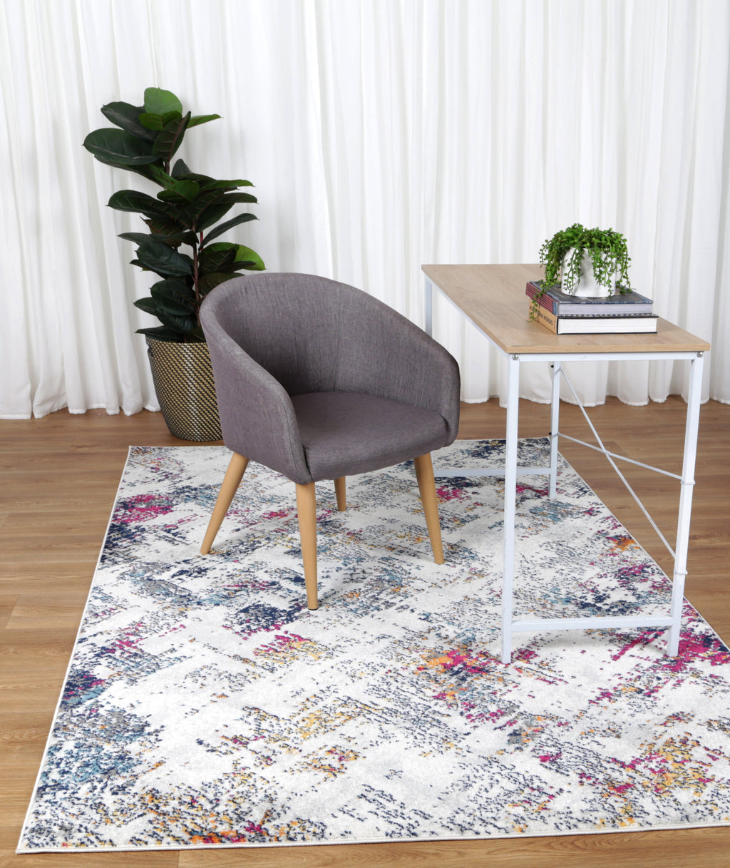 Provence PROV01 Grey Multicolour Abstract Rug styled with furniture