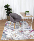Provence PROV01 Grey Multicolour Abstract Rug styled with furniture