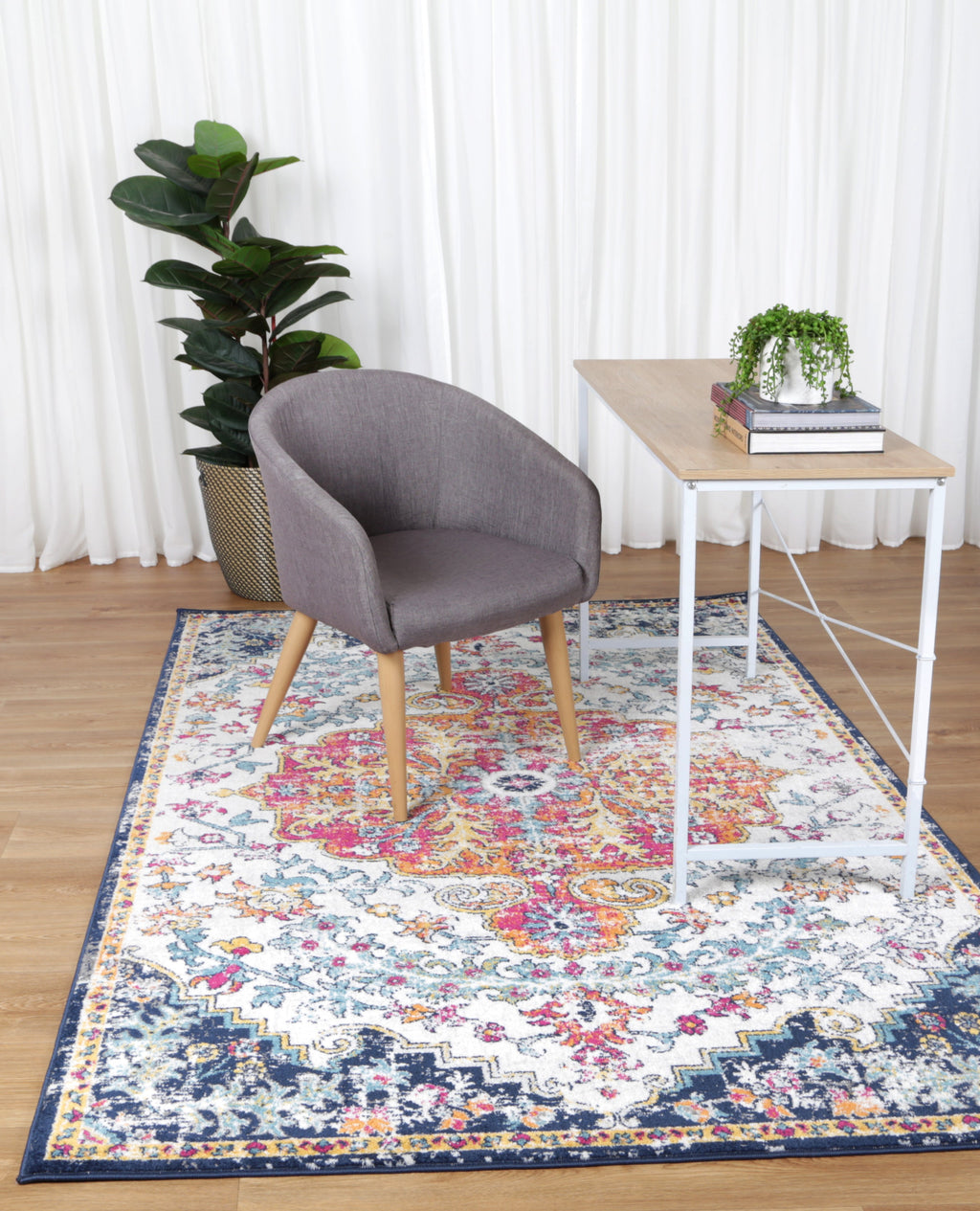 Provence PROV05 Multicolour Medallion Rug styled with furniture