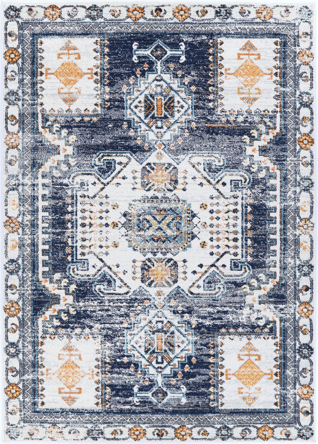 Provence PROV06 Navy Cream Medallion Rug – view 2