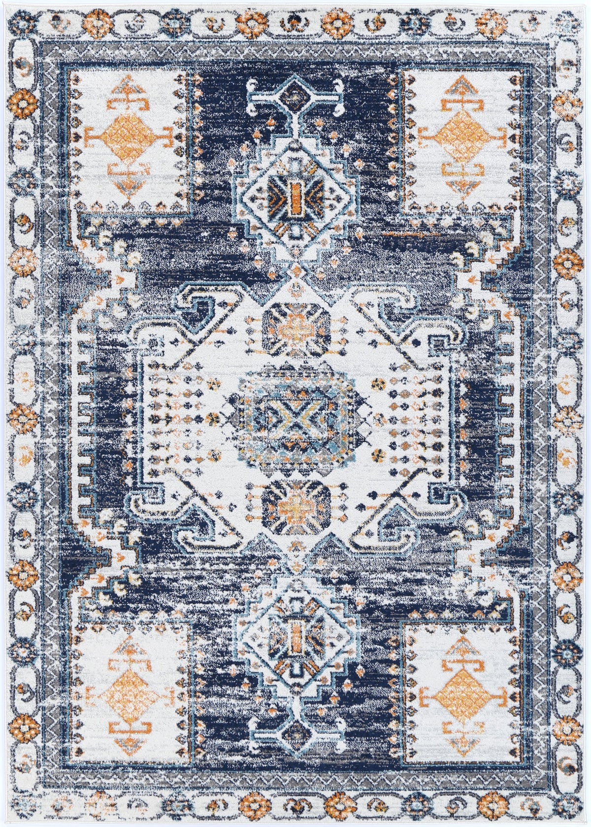 Provence PROV06 Navy Cream Medallion Rug – view 2
